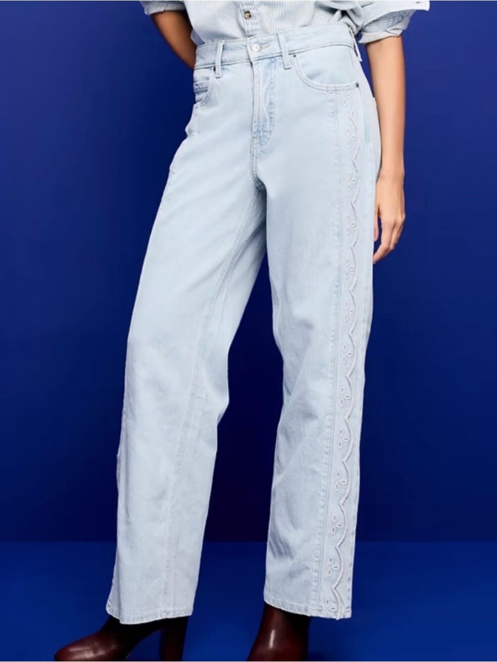 Old Navy Felippa Extra High-Waisted Embroidered Wide-Leg Jeans 4 Tall NWT Boho